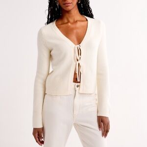 Abercrombie Super Soft Tie-Front Cardigan in Cream